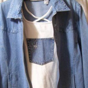 Cathy Daniels Denim Jacket with Free Bling Accent Camisole Size L
